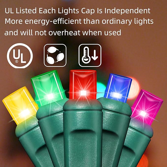 LAMPHOME 1200LED (24pk of 50L) String Lights, LED Christmas Lights, 6" SPACING,Green Wire, Multicolour