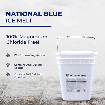 National Blue Snow Salt Ice Melt 35lb Bucket - Fast Acting Ice Melter - Pet, Plant and Concrete Friendly, Environmentally Safe - Free of Magnesium Chloride - Melts to -15°F