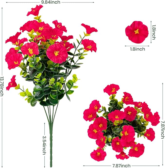 Artificial Faux Flowers for Outdoor 16 Bundles Boxwood Fake Morning Glory for Planter,UV Resistant Fake Flowers for Home Porch Patio Outside（4 Color）