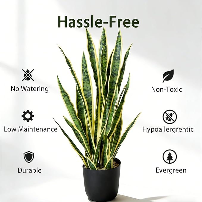 Artificial Snake Plant, 27" Fake Sansevieria with Basket, Faux Plants for Indoor Home Office Store Decoration, Perfect Faux Mother in Law Plants
