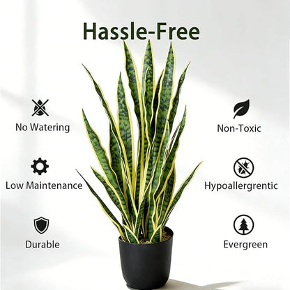 Artificial Snake Plant, 27" Fake Sansevieria with Basket, Faux Plants for Indoor Home Office Store Decoration, Perfect Faux Mother in Law Plants