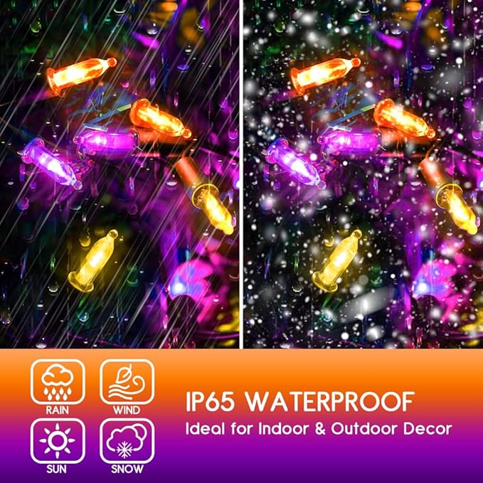 Battery Christmas Lights, 2 Pack 50 LED Dual Color Changing Mini String Light with Remote, 12 Modes 3 Auto-Timer, Waterproof for Outdoor Indoor Decor (Orange Purple & Warm White, 50 LED - 2 PACK)