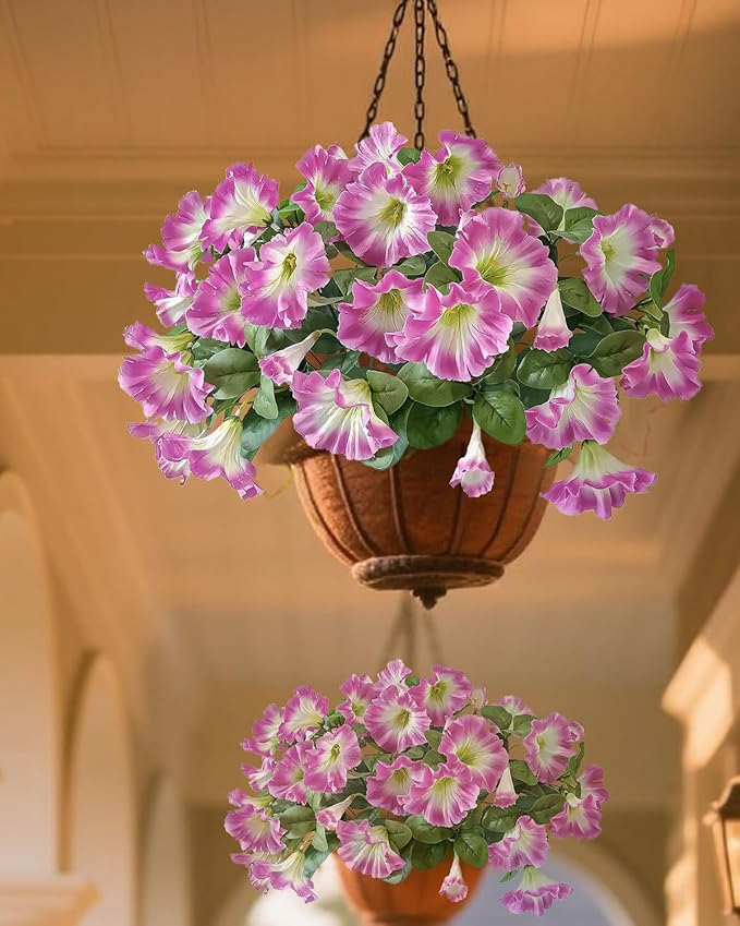 6 Bundles Pink Silk Morning Glory - UV-Protected Artificial Flowers for Outdoor Spring Summer Decor, Fits Planter, Porch, Patio, Yard & Balcony