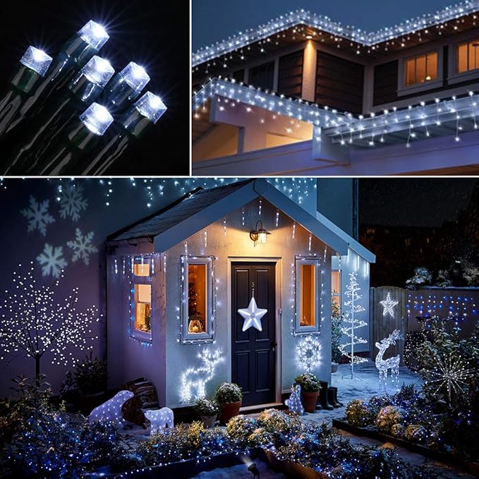 Toodour Christmas Lights Outdoor, 213ft 600 LED String Lights, Timer, Waterproof 8 Modes Outdoor Christmas String Light - Twinkle Light for Tree Home Garden Yard Wedding Party Xmas Decor(White)