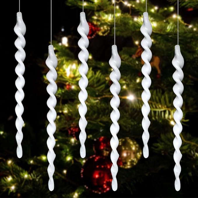 AMS Christmas Sparkling Glitter Icicle Ornaments 30 PCS Acrylic Icicles Ornament Set for Christmas Tree New Year Party Decorations Supplies(5.3''/13.5cm, Ivory White)