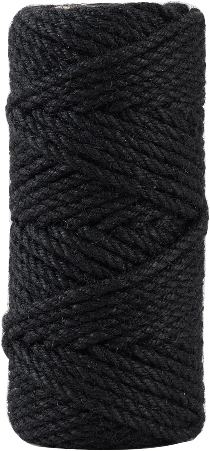 5mm 100 Feet Black Natural Jute Twine, for Crafts Gift, Craft Projects, Wrapping, Bundling, Packing, Holiday Packaging Twine, Gardening and More, Jute Rope to Use Around The House and Garden