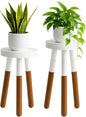 12" Reverse Dipped Wood Plant Stand, Wood Accent Stool,Milking Stool Drinking Table Small Side Table Set (18"+20" Tall)