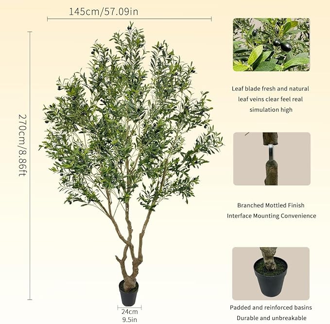 Artificial Olive Tree Fake Tree Interior Decoration Tree Artificial Tree Fauk Tree (9ft)