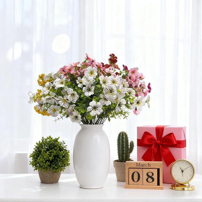 YHJZ Artificial Flowers Plants for Outdoor Indoor Garden Home Decoration Faux UV Resistant Silk Violet Flowers for Outside Planter Front Door Porch Yard Patio Window Box Home Decor(18 Bundles)