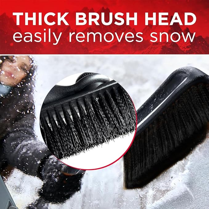 Ice Scraper and Snow Brush for Car, Lightweight 7" Brush Head & 33.5" Extendable Handle for Quick Windshield and Window Cleaning on SUV, Truck, Auto(Red)