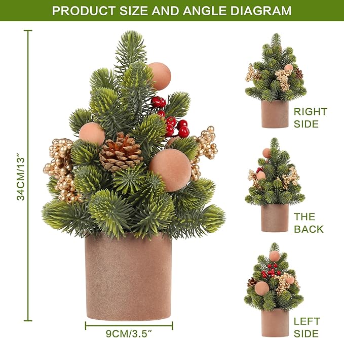 SY Super Bang Small Christmas Tree, 12Inch Artificial Light Coffee Velvet Ball Berry Mini Tabletop Tree Christmas Decorations, for Home Party Thankgivings Xmas Indoor Decor.