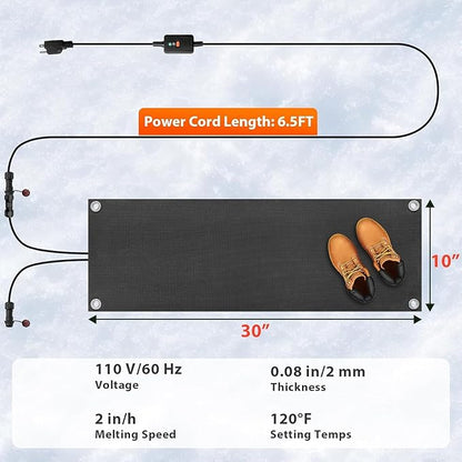 mestyl Heated Snow Melting Mats Outdoor, 10 x 30 Inch Heated Outdoor Mats, Snow and Ice Melting Mats No-Slip Winter Outdoor Heated Mats for Stair, Walkway, Steps, Sidewalks, Decks, Driveway, 4Pcs