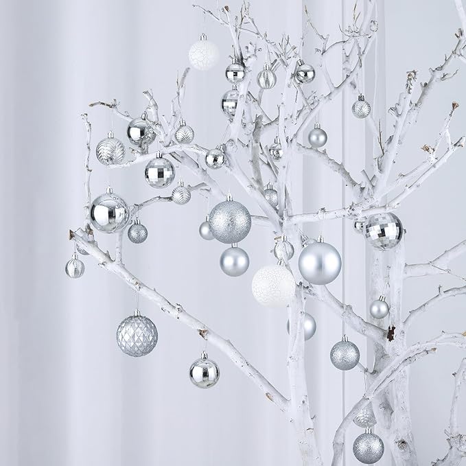 LANGXUN 36pcs Silver Christmas Tree Decorations Balls, Bolas De Navidad, 2025 Christmas Decor, Indoor Outdoor Shatterproof Christmas Ornaments, Xmars Party Wedding Suppiles