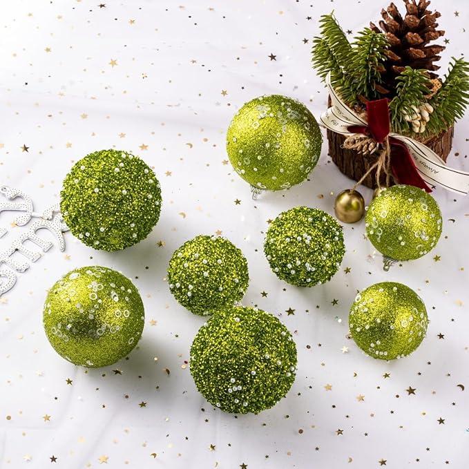 12CT Christmas Ball Ornaments, Green Christmas Ball Decorations Shatterproof Plastic Hanging Pearl Balls for Holiday Party(70mm/2.76")