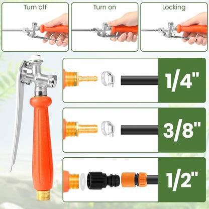 29" All Metal Replacement Sprayer Wand, Suitable for 1/2" Hose Quick Connector, 1/4" & 3/8" & 1/2" Brass Barb Spray Wand, Built-in Shut Valve Stainless Steel Spray Wand