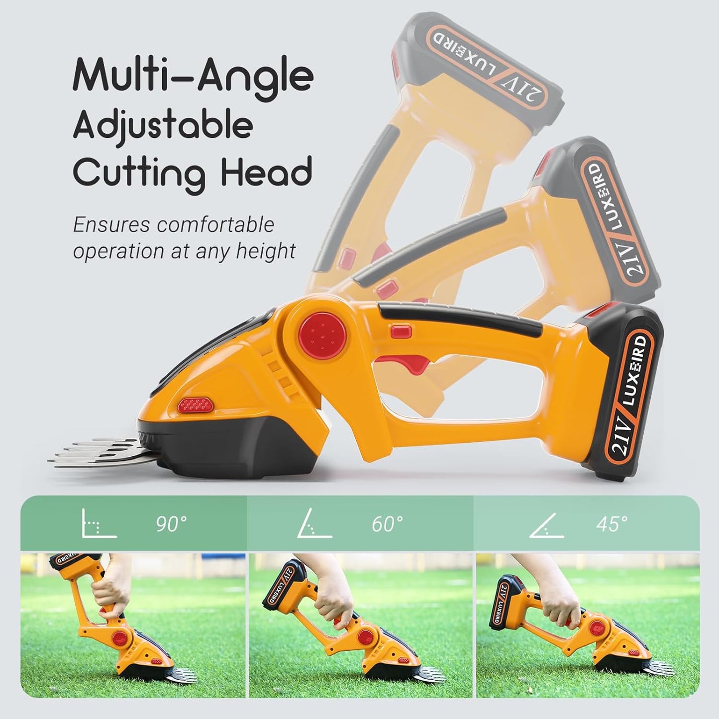 LUXBIRD 2-in-1 Mini Hedge Trimmer Cordless,Light Handheld Grass Trimmer, Electric Shrub Trimmer with 2Pcs Rechargeable Batteries and Case (Yellow)