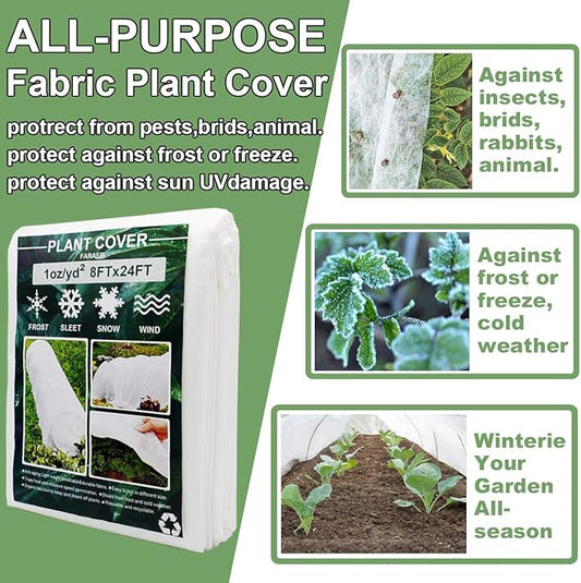 Plant Covers, 8Ft x 24Ft Reusable Floating Row Cover, 1oz Freeze Protection Plant Blankets for Cold Weather, Garden Winterize Cover for Winter Frost Protection, Thickened 1 oz Garden Quilt Cover