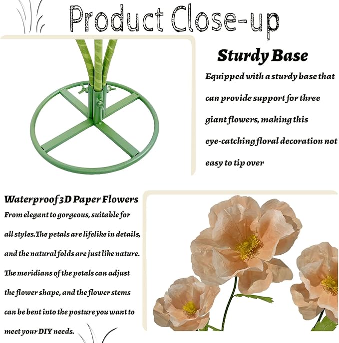 3Pcs Large Giant Artificial Flowers Decoration - Artificial Giant Paper Flowers for Wedding Graduation Bridal Shower Birthday Handcrafted Wall Backdrop Party Supplies (Light Orange)