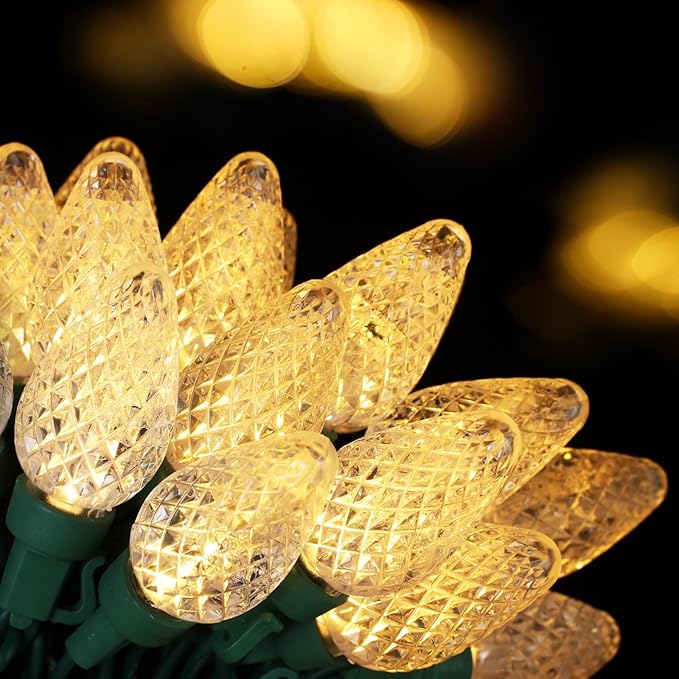 C7 Led Christmas String Lights, 25.16ft 50 LED Connectable Outdoor Indoor Decorative Light Strand, Warm White Xmas Holiday Lights for House, Christmas Tree, Patio, Party Decoration, UL Listed
