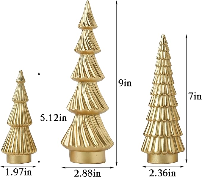 Gold Christmas Trees Small Resin Christmas Tree Figurines, 3Pcs Decorative Tabletop Trees for Xmas Decorations Indoor Mantel Centerpiece