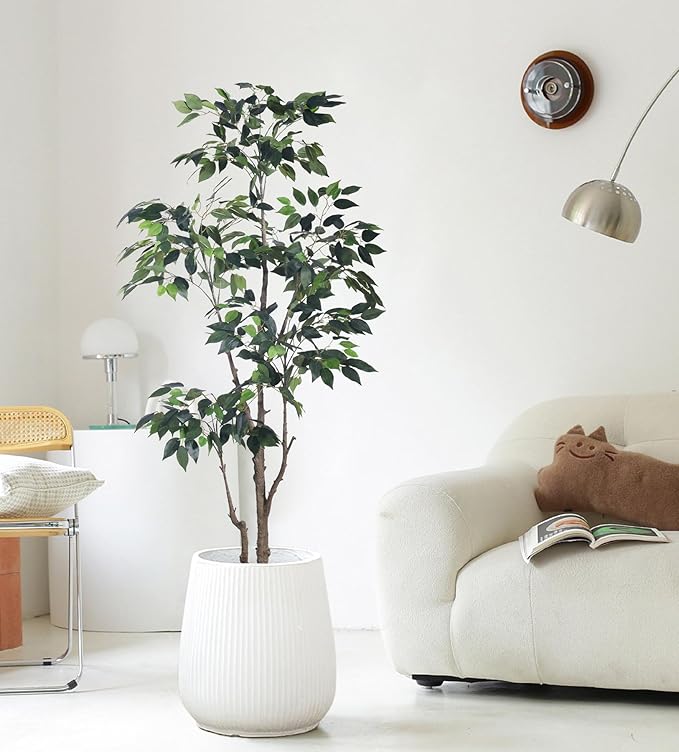 5Ft Artificial Ficus Tree with Realistic Leaves, Livelike Faux Silk Indoor Outdoor Plant for Home Office Decor Living Room, Porch, Garden Decor