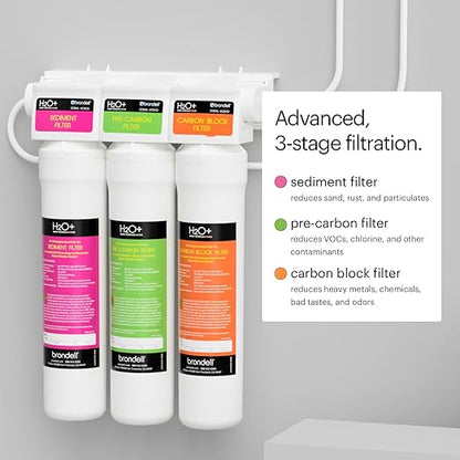 Brondell Coral UC300 Under Sink Water Filtration System – Reduces PFAS, Lead, & Chlorine in Drinking Water, Water Purifier with Designer Chrome Faucet – Quick Change Filter, WQA Gold Seal-Certified