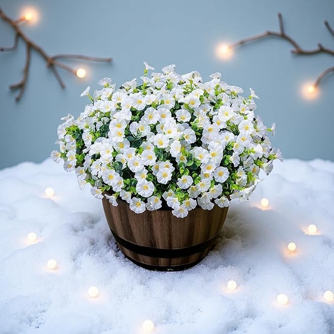 Artificial Flowers for Outdoors - UV Resistant & Fade-Resistant Fake Flowers, 10 Bundles Waterproof Faux White Eucalyptus for Garden, Yard, Patio, Wedding & Home Decor 10 White Bundles