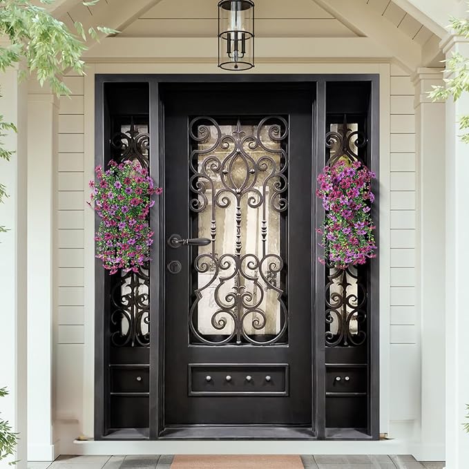 Homsunny Artificial Faux Hanging Flowers Plants for Outdoor Summer Decoration, 2 PCS Fake Silk Flowers for Outside Daisy Planter UV Resistant Look Real for Patio Porch Home Decor(Mix Purple)