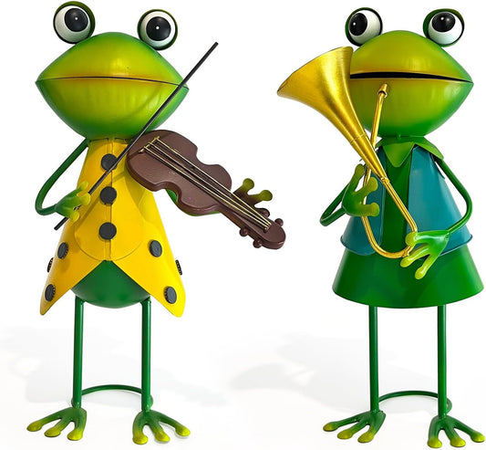HONGLAND Frog Metal Yard Art - 3D Frog Outdoor Statue - Cute Metal Figurine - Christmas Holiday Lawn Patio Yard Garden Decor Gardening Gifts for Women (Violin)