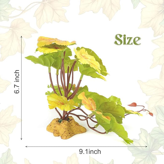 Reptile Plants for Terrarium Decor, Amphibian Habitat Decor Plant, Ball Python Decor Tank Accessories for Gecko Lizard Chameleon Frog Snake Tortoise with Base - Fake Heuchera Micrantha Yellow