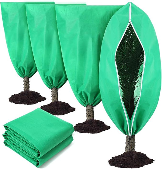 4 Pcs Plant Covers Freeze Protection 2 Size 47" x 32" and 71" x 47" Reusable Plant Protector with Zipper and Drawstring, Winter Bush Covers Freeze Protection from Cold Sun Frost Wind(Green)