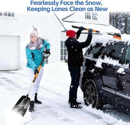5-in-1 Ice Scrapers Snow Shovel Snow Brush Kit, 41" Ice Scrapers for Car Windshield with 180° Pivoting Brush Head & Squeegee, Extendable Aluminum Foam Grip for Cars, SUVs, Trucks - Orange