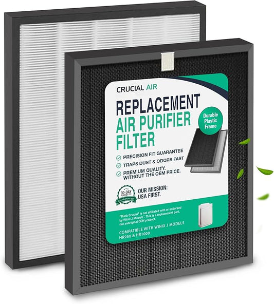 2 Replacement Air Purifier Filters Compatible with Winix J Models HR950 & HR1000 - Includes 1 Air Purifier Filter & 1 Carbon Filter - Compatible with Part # 117130- (2 Pack) by Think Crucial