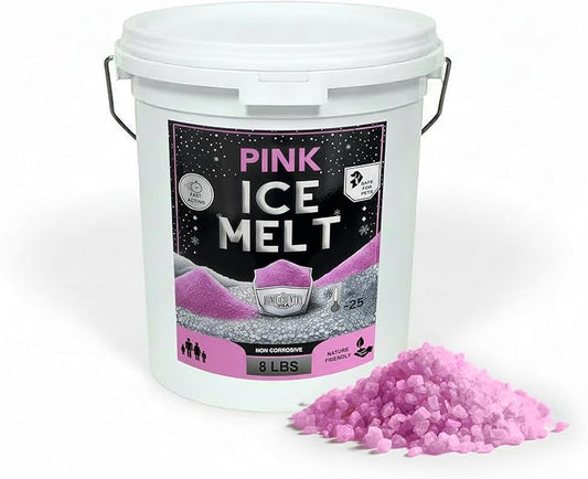 Peach Country Pink Ice Melt Pet Friendlier Eco-Friendly De-Icer, Fast-Acting Granules for Driveways, Walkways & Entryways, 8 lb Pail
