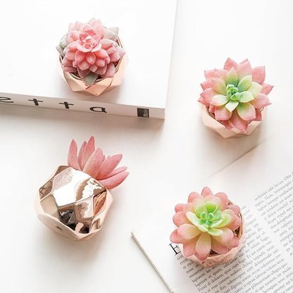Tiita 4 Pack Artificial Faux Succulents in Pots, Mini Rose Gold Fake Plants for Women Desk, Small Realistic Faux Succulents for Home Office Accessories Window Sill Bathroom Bedroom, Rose Gold