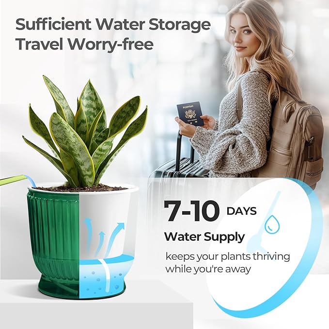 T4U 6 Inch Self Watering Pots for Indoor Plants, 4 Pack Self Watering Planter, Self Watering Pot with Reservoir, Small Self Watering Pots for Plants, African Violets (4 Pack, 6", Translucent Green)