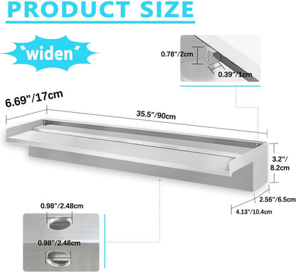 Waterfall Spillway Fountain 304 Stainless Steel Water Pool Fountain with Wider Water Flow Platform,Pool Waterfall for Outdoor Garden and Patio Decorations(35.5 Inch)