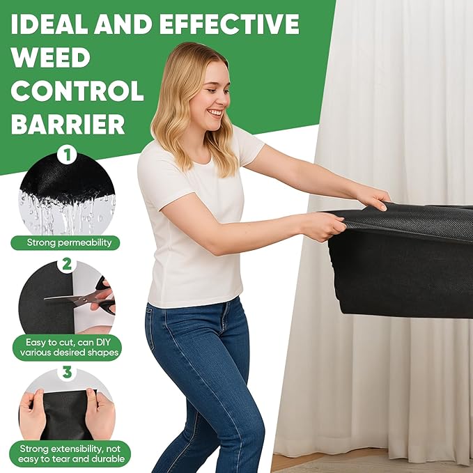 Non-Woven Thick Weed Barrier Fabric 3 FTx300 FT, 3.2oz Heavy Duty Weed Barrier Landscape Fabric, Ground Cover for Superior Weed Control, Easy Setup for Gardens, Landscaping, Flower Beds (Black)