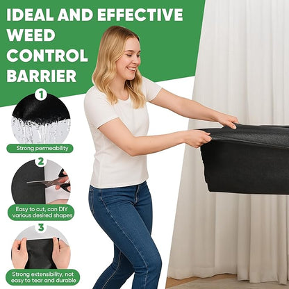 Non-Woven Thick Weed Barrier Fabric 3FT x 100FT, 3.2 oz Heavy Duty Weed Barrier Landscape Fabric, Ground Cover for Superior Weed Control, Easy Setup for Gardens, Landscaping, Flower Beds