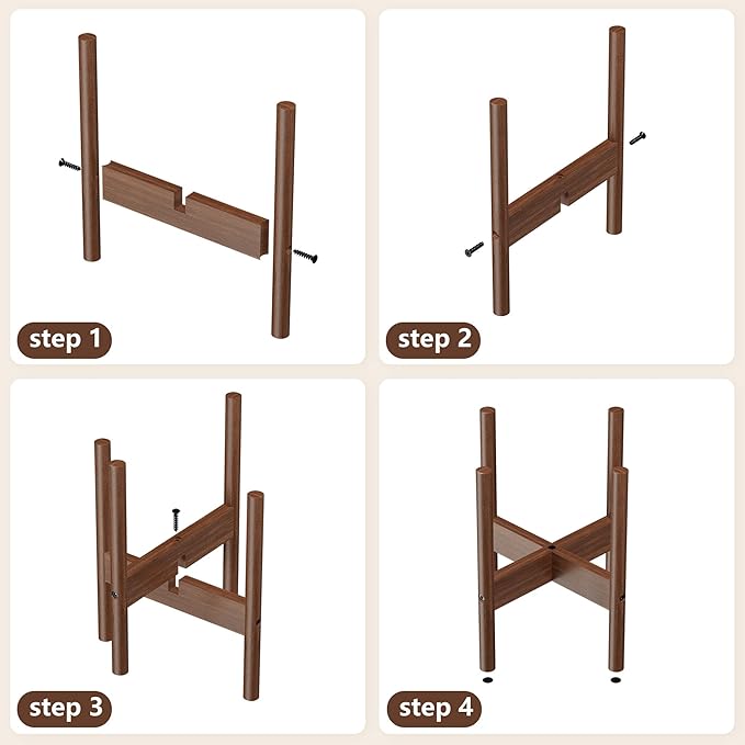 ALIGADO Bamboo Plant Stand Indoor, for Up to 10 Inch Pots, Built to Fit Corners, Sturdy & Stable Design, Walnut Finish
