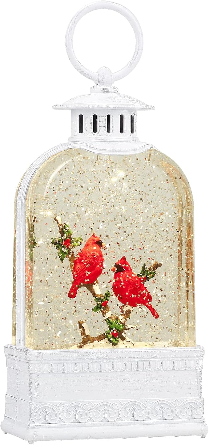 Christmas Decorations Cardinal Snow Globes,Musical Christmas Snow Globes Lantern Light Up 6H Timer Glitter Globe,Red Bird Cardinal Gifts Christmas Decor Indoor for Home