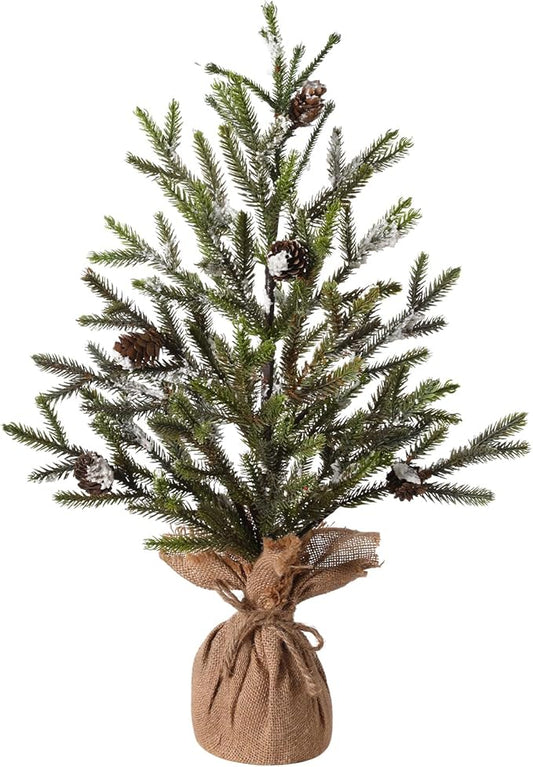 22Inch Artificial Christmas Tree – Mini Tabletop Xmas Tree, Realistic Pine Needles, Pinecones & Burlap Base – Small Festive Decoration for Home, Office or Entryway