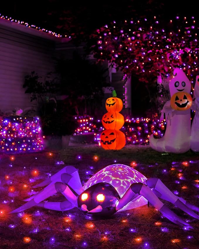 125 FT 380 LED Halloween String Lights, Outdoor Waterproof Black Wire with 8 Modes, Timer & Memory, Plug-in Halloween String Lights for Indoor Yard Tree Decorations, Purple & Orange