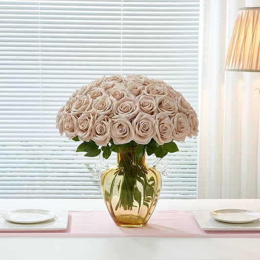 50Pcs Nude Roses Artificial Flowers Artificial Silk Roses Bulk,Fake Roses Flower with Stems Realistic Flowers for Wedding Centerpiece Home Party Decor