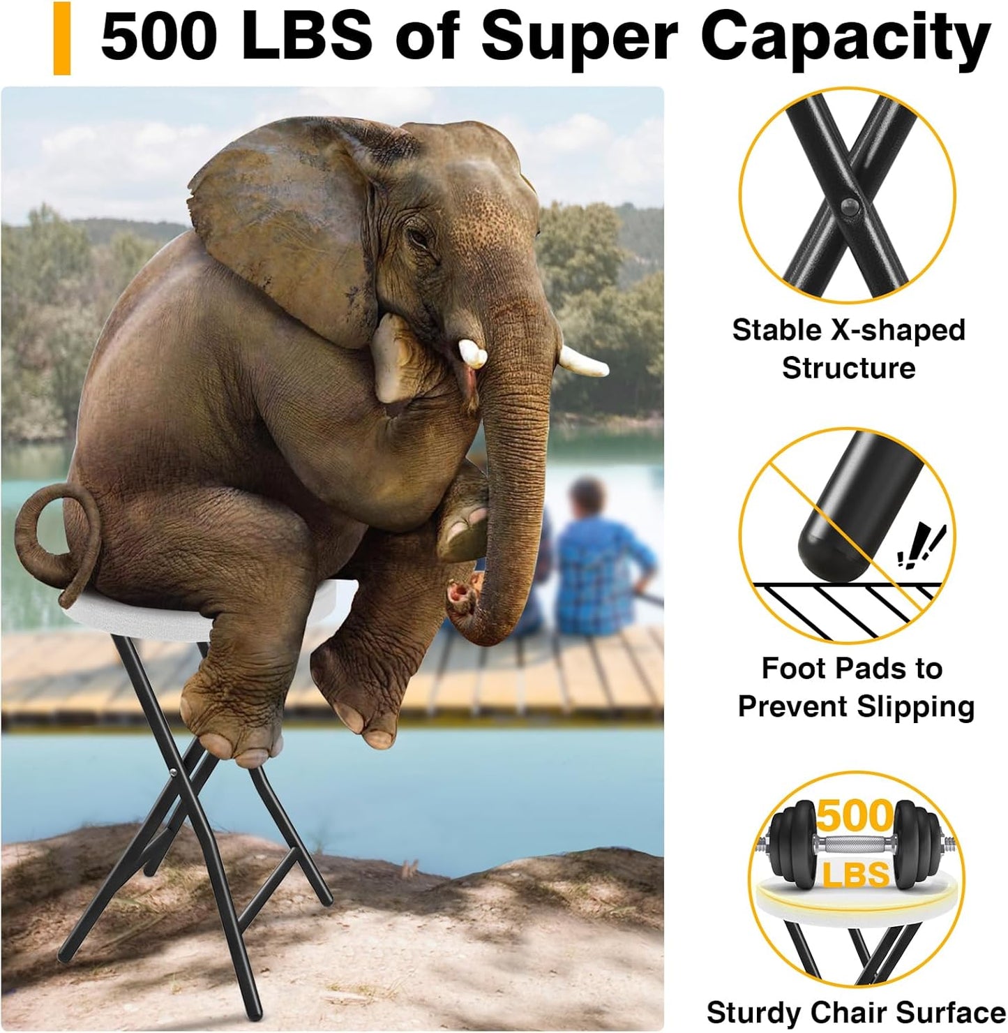 TAVR Furniture Portable Folding Chair with Handle, Heavy Duty Round Fold Stool Chair with 500lbs Capacity for Adults, 18 Inch Foldable Stool for Dorm, Kitchen, Vanity, Church and Outdoor use