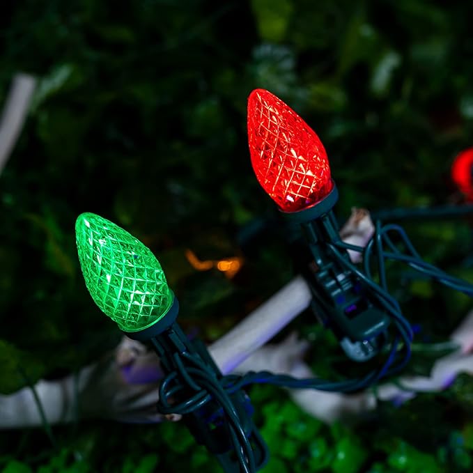 C9 LED Christmas Lights Outdoor, 68 Feet 100 LED Strawberry String Lights with 100 Spring Clamps, Waterproof Commercial Grade Extendable for Outside Roofline Patio Home Xmas Decoration, Multicolor