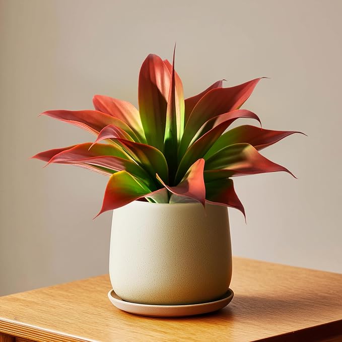 Artificial Agave Faux Agave 14.2In Fake Greenery Outdoor Artificial Plant Fake Plant for Indoor Home Decoration Plastic Plant Outdoor Decoration Front Porch Decor Simulation Plants 2Pack（Red）