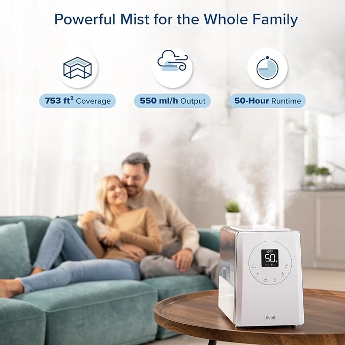 LEVOIT LV600S Smart Warm and Cool Mist Humidifiers for Home Bedroom Large Room, (6L) 753ft² Coverage, Quickly & Evenly Humidify Whole House, Easy Top Fill, App & Voice Control - Quiet Sleep Mode