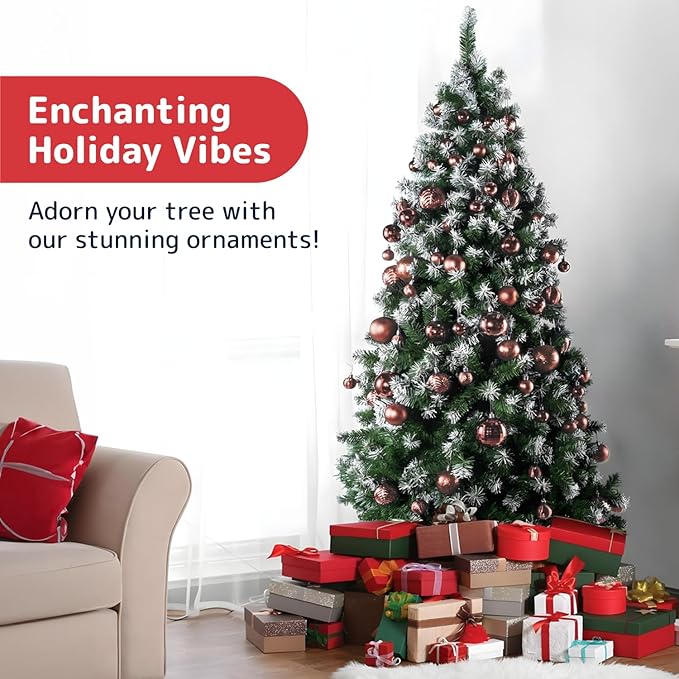 Prextex 36-Pieces Christmas Ornaments Set - Shatterproof, Festive Christmas Balls Decorations in 3 Sizes and 6 Styles with Hanging Loops for Tree, Wreath, and Dazzling Holiday Party Decor - Rose Gold