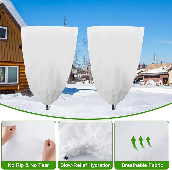YDSL 3 Pack Plant Covers Freeze Protection, 48"×72" 1.77oz/yd² Plant Frost Covers for Outdoor Plants Shrub Potted Plants Use, Winter Cloth Plant Tree Cover with Drawstring for Cold Weather